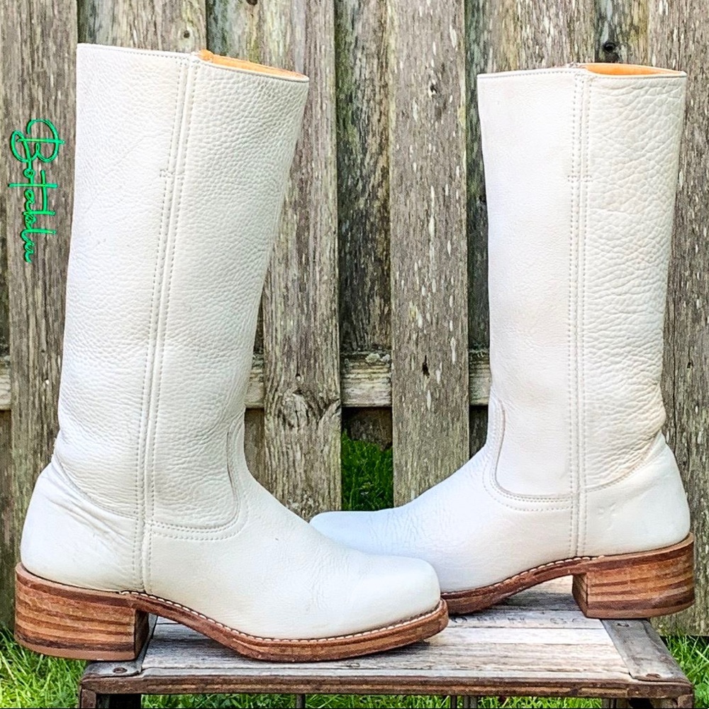 FRYE Rare White Campus 14L Tall Chunky Heel Western Riding Boots, Size 9